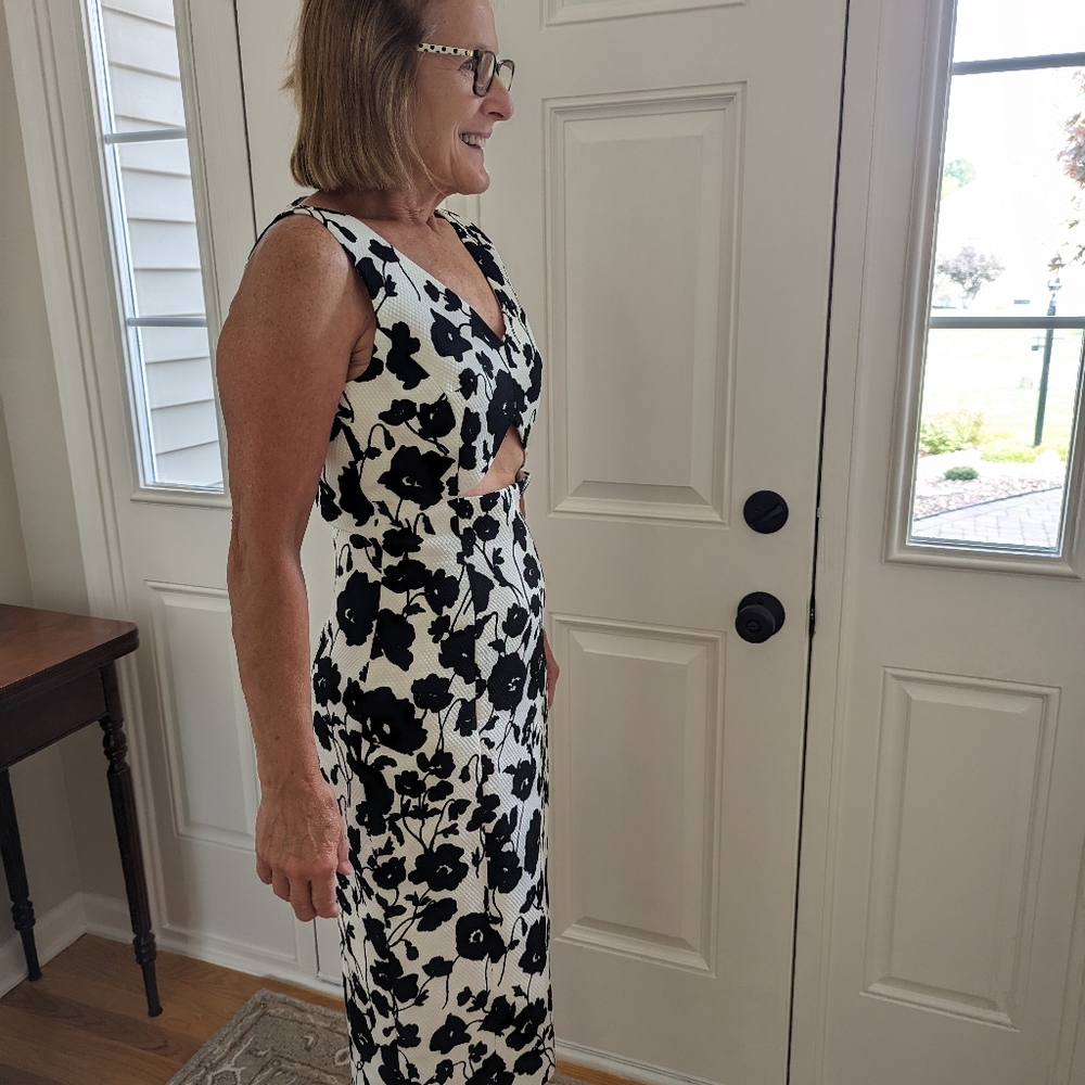 Michael Kors Collection Black & White Floral dress with front cutout